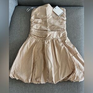 Reformation Clea Dress in Anzo Check/Neutral. New with tags!! Size 0.